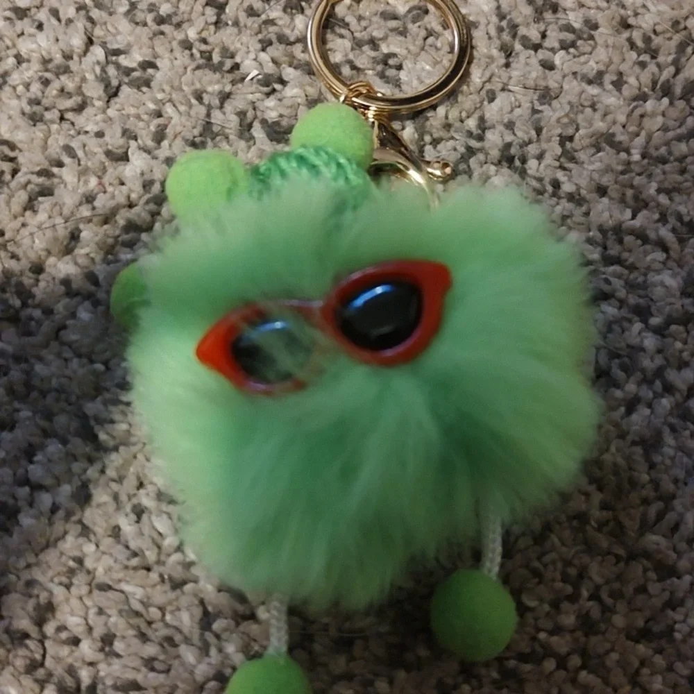 Cute Fluffy Keychain with Gold Accents